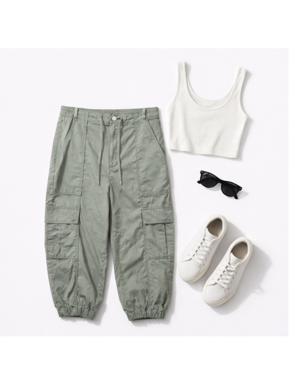 Scoop Barrel Cargo Pants Small Sage Green Drawstring Elastic Cuff Cropped